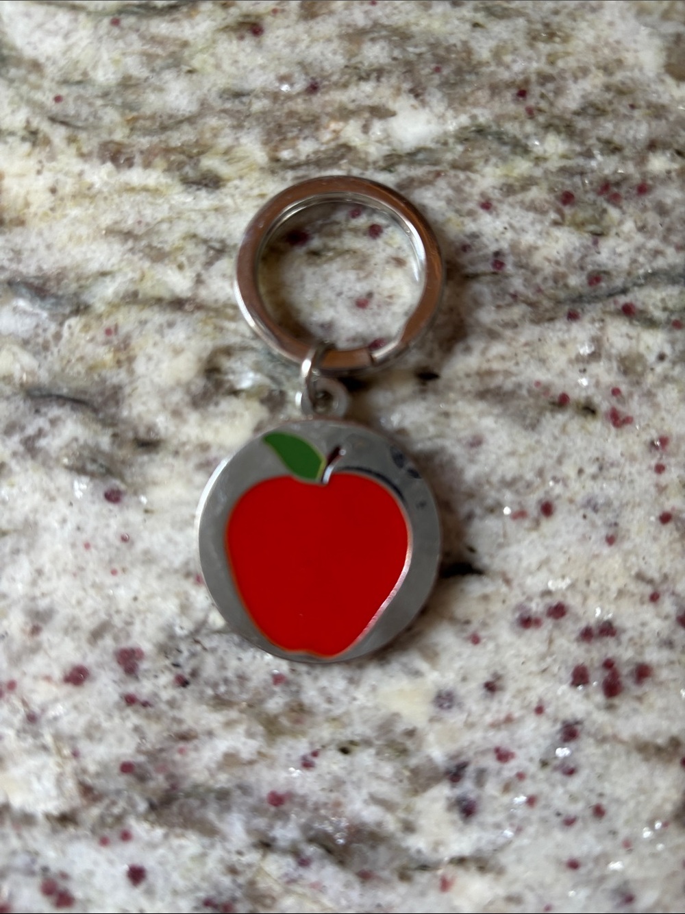 Red Apple Keychain Charm - Silver Metal